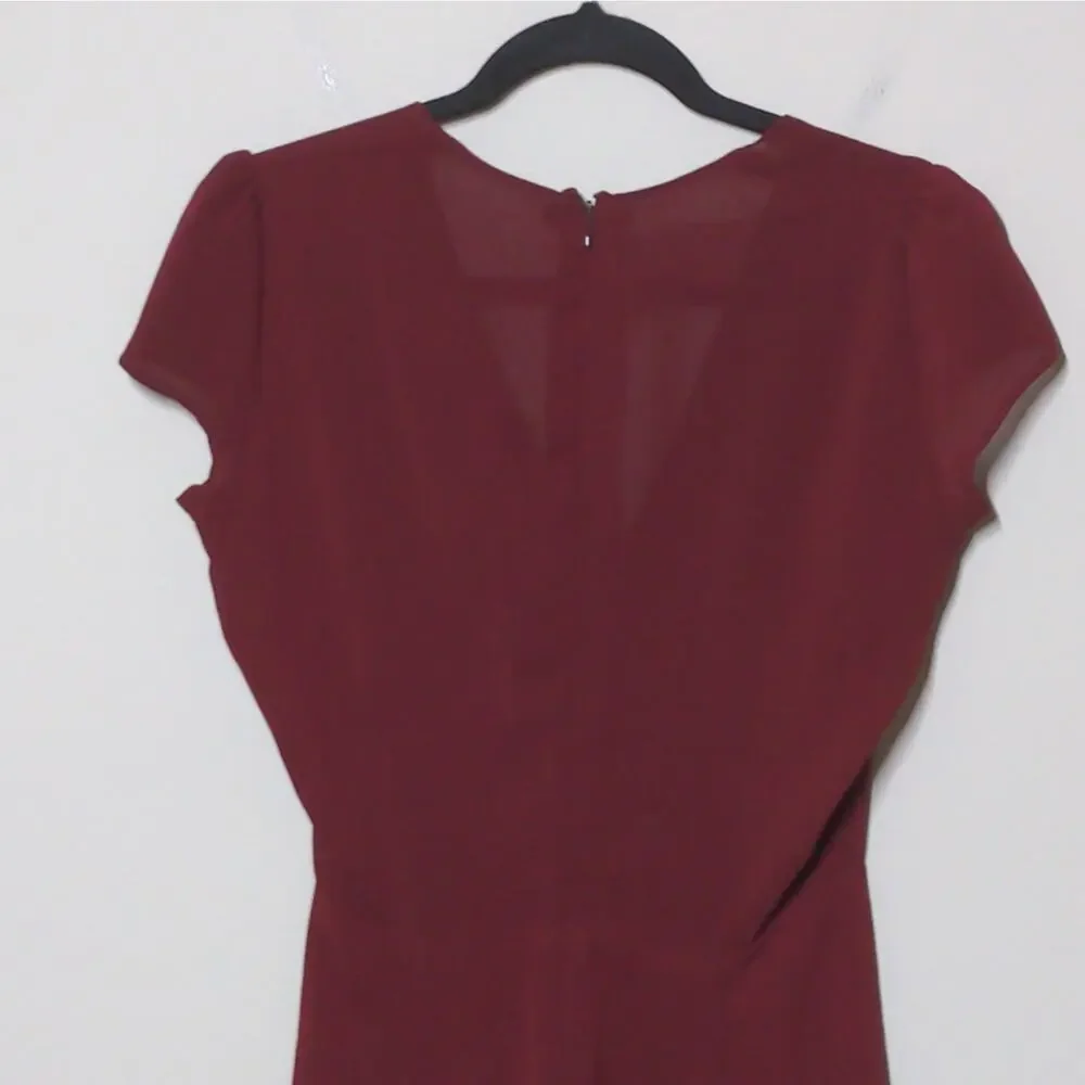 Reformation Burgundy Dress V-neck Fit and Flare Cap Sleeves S - Picture 5 of 9